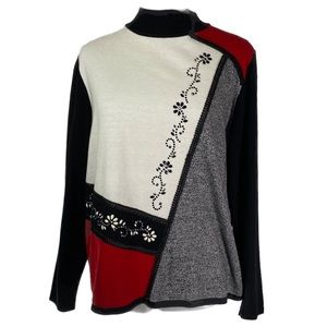 Alfred Dunner Color Block Turtleneck Sweater size M